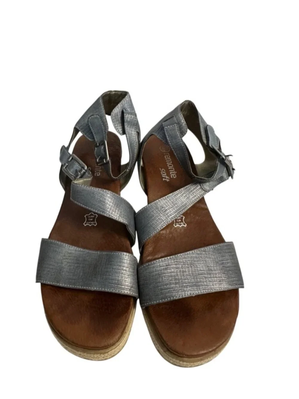 Remonte Icess 51 Denim Blue Leather Wedge Sandals Euro 41 Comfort Buckle